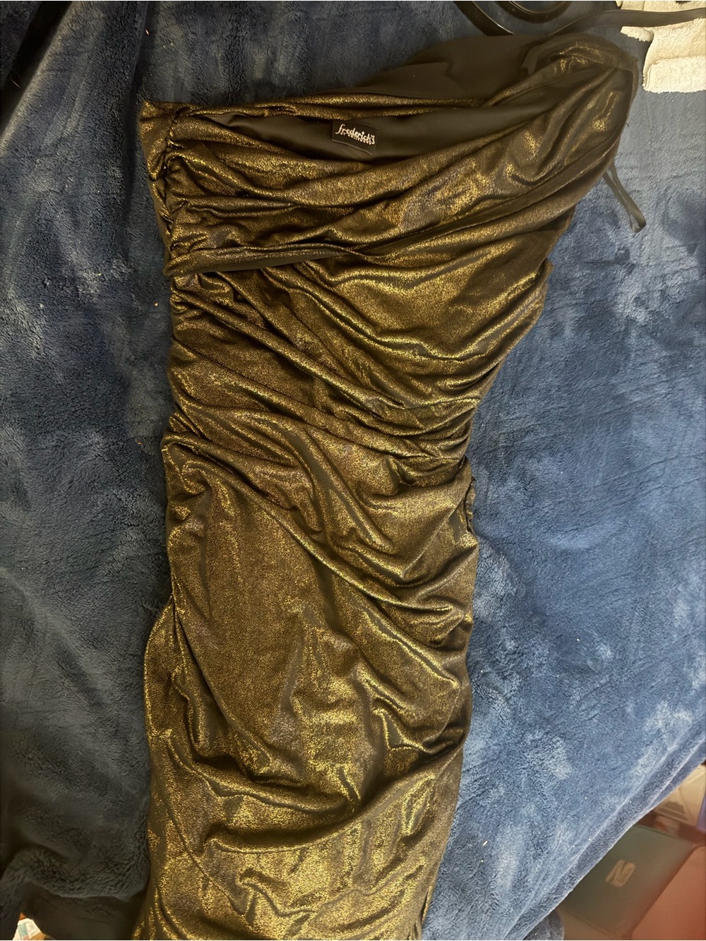 Stradivarius One-Shoulder Shimmery Gold Ruched Dress
